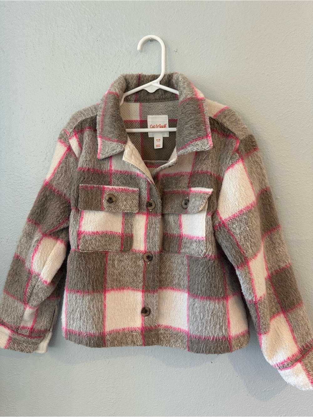 Cat & Jack Gray, Cream & Pink Plaid Shacket